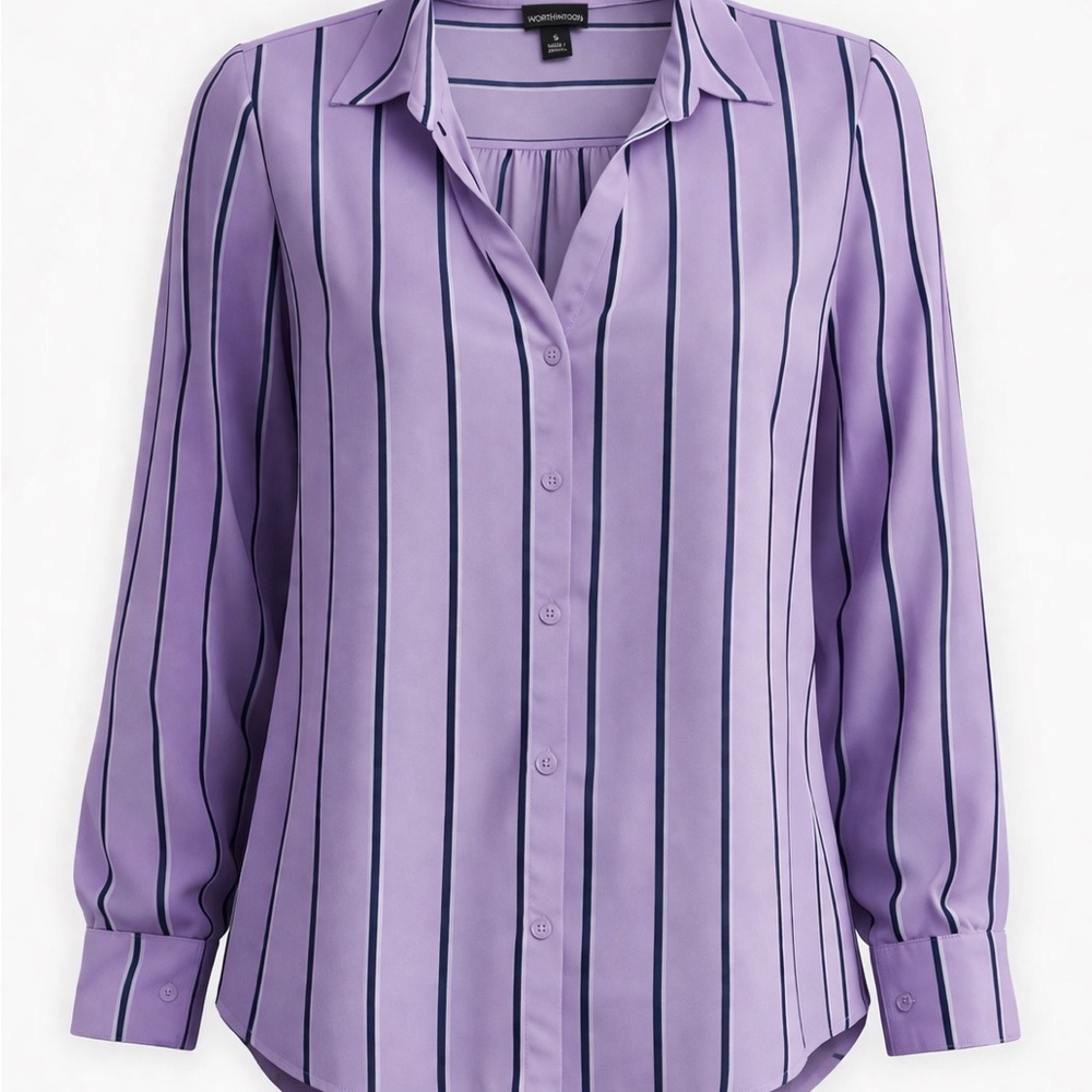 Worthington Lavender Striped Blouse Size XXL Button Front Work Office Chic